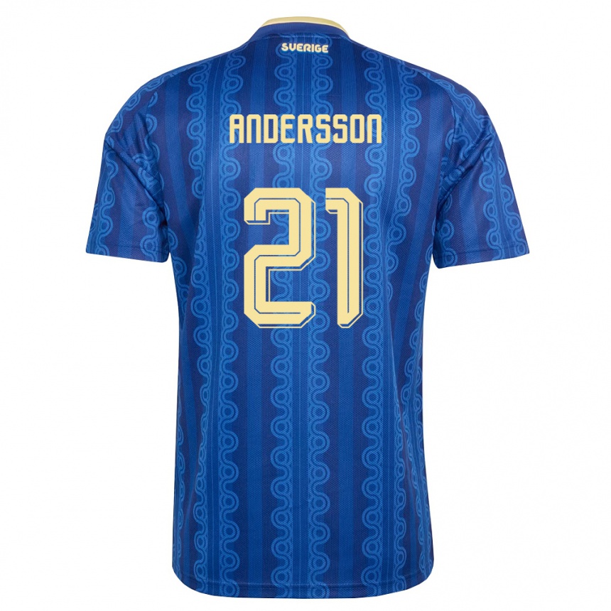 גברים כדורגל שוודיה Alexander Andersson #21 כחול כהה צהוב הרחק ג'רזי 26-28