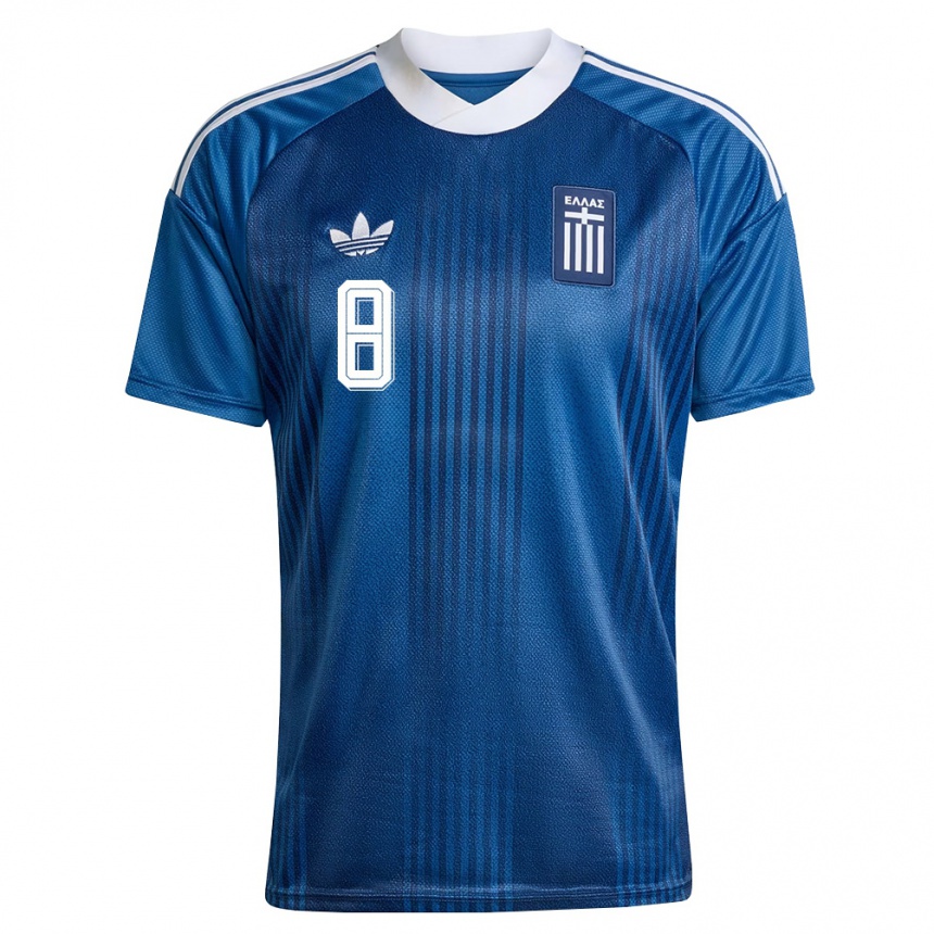 גברים כדורגל יוון Alexandros Moysiadis #8 כהה כחול לבן הרחק ג'רזי 26-28 גברים כדורגל יוון Alexandros Moysiadis #8 כהה כחול לבן הרחק ג'רזי 26-28