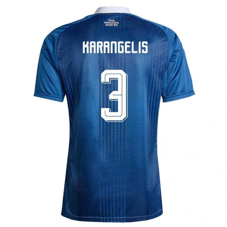 גברים כדורגל יוון Konstantinos Karangelis #3 כהה כחול לבן הרחק ג'רזי 26-28