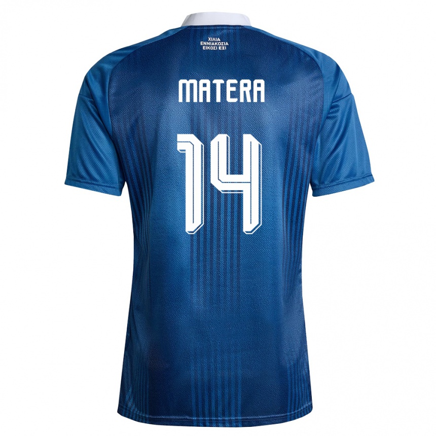 גברים כדורגל יוון Marios Matera #14 כהה כחול לבן הרחק ג'רזי 26-28