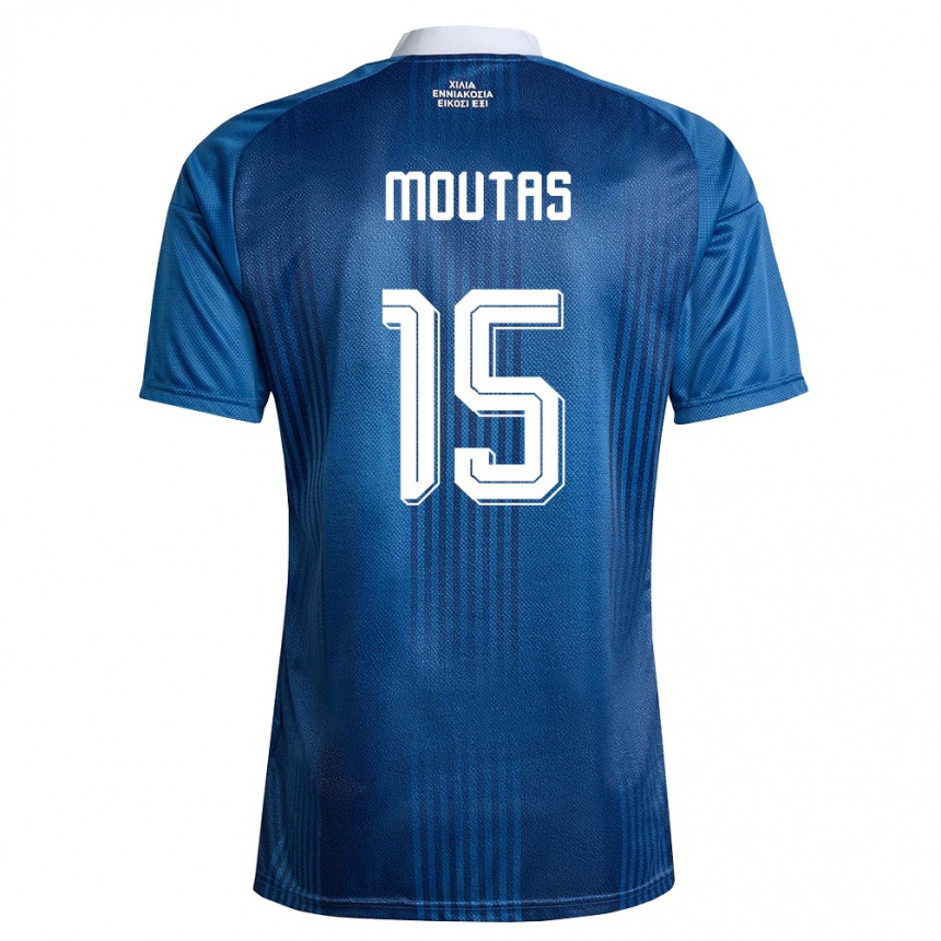 גברים כדורגל יוון Angelos Moutas #15 כהה כחול לבן הרחק ג'רזי 26-28