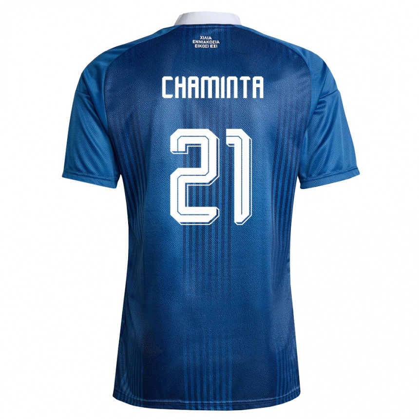גברים כדורגל יוון Angelos Chaminta #21 כהה כחול לבן הרחק ג'רזי 26-28
