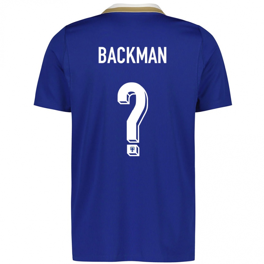 גברים כדורגל פינלנד Tobias Backman #0 כחול לבן הרחק ג'רזי 26-28