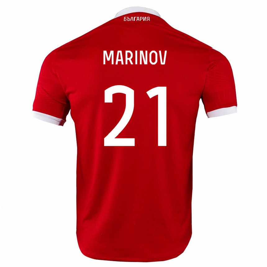 גברים כדורגל בולגריה Aleksandar Marinov #21 אדום לבן הרחק ג'רזי 26-28