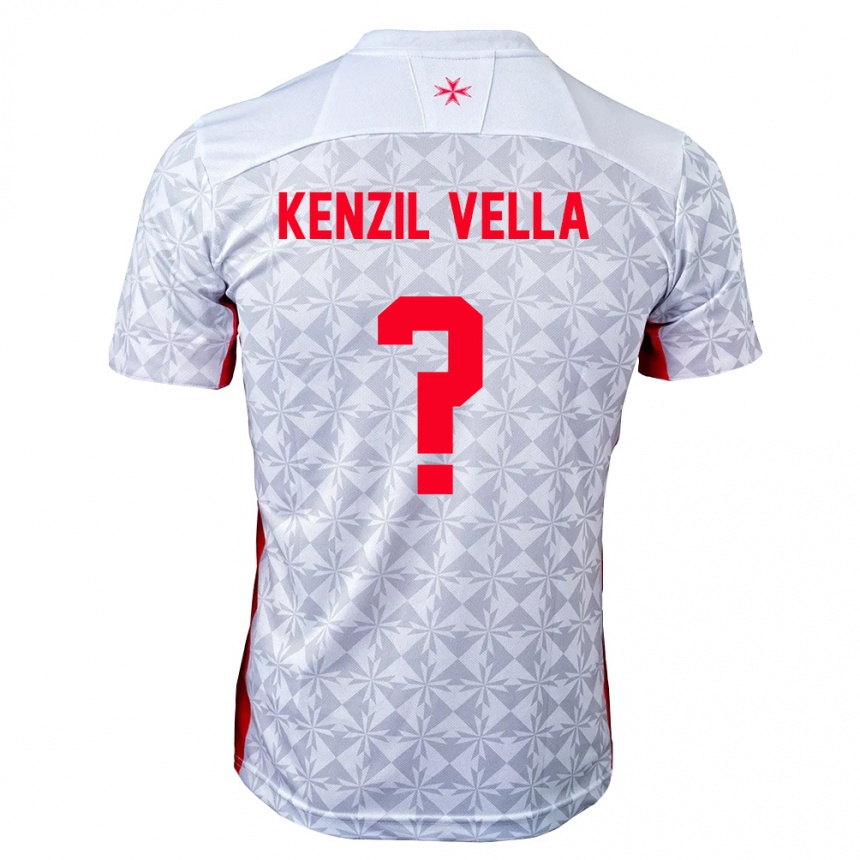 גברים כדורגל מלטה Kenzil Vella #0 אפור לבן אדום הרחק ג'רזי 26-28