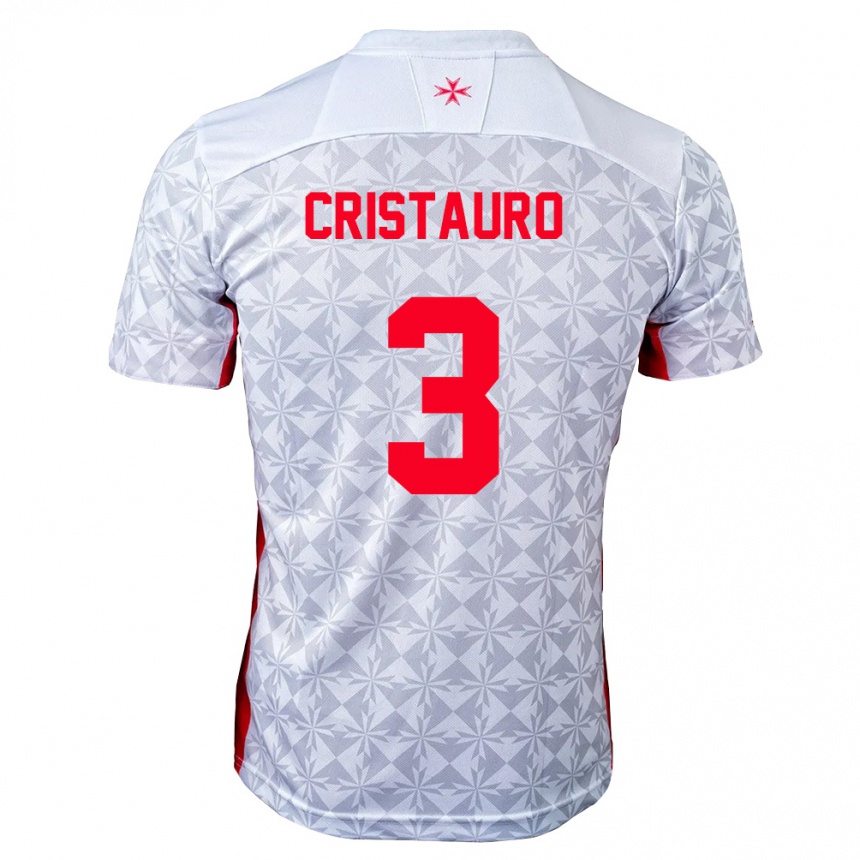 גברים כדורגל מלטה Giorgio Cristauro #3 אפור לבן אדום הרחק ג'רזי 26-28
