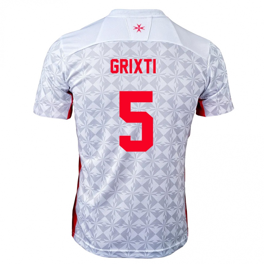 גברים כדורגל מלטה Kaiden Grixti #5 אפור לבן אדום הרחק ג'רזי 26-28
