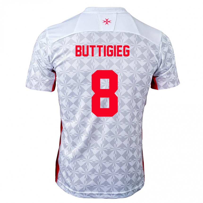 גברים כדורגל מלטה Luke Buttigieg #8 אפור לבן אדום הרחק ג'רזי 26-28