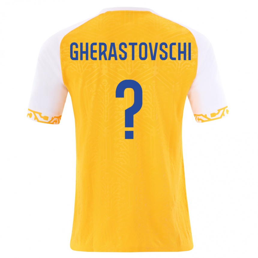 גברים כדורגל מולדובה Gherman Gherastovschi #0 צהוב לבן הרחק ג'רזי 26-28