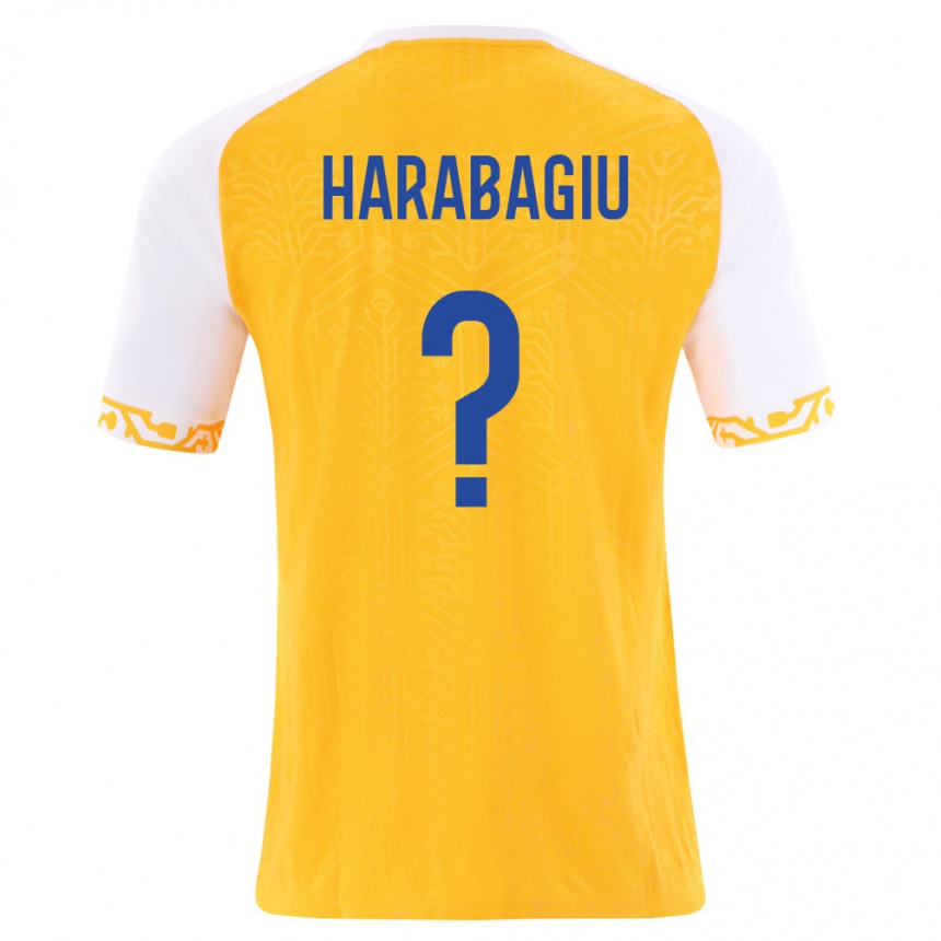 גברים כדורגל מולדובה Mihai Harabagiu #0 צהוב לבן הרחק ג'רזי 26-28
