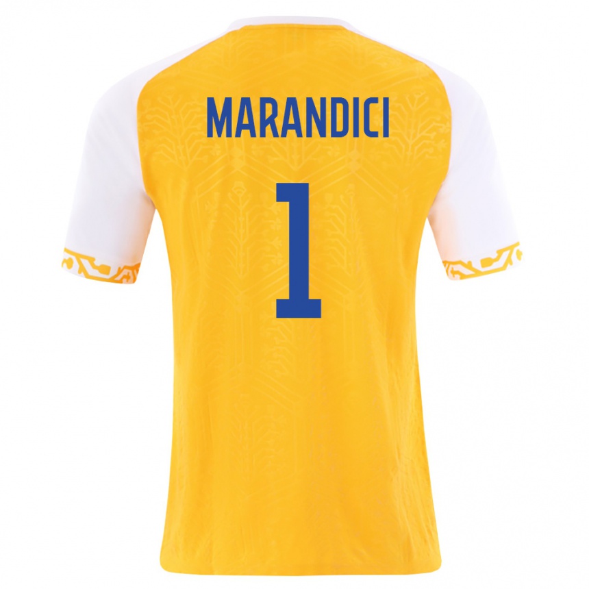 גברים כדורגל מולדובה Maxim Marandici #1 צהוב לבן הרחק ג'רזי 26-28
