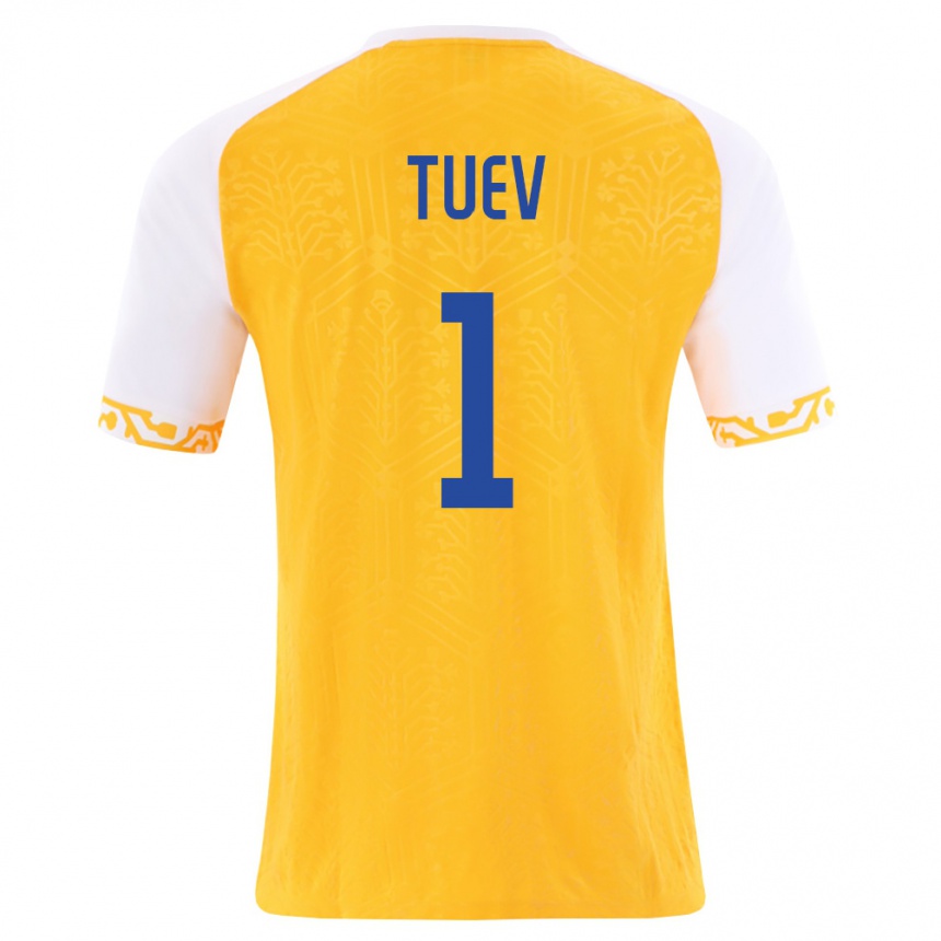 גברים כדורגל מולדובה Artur Tuev #1 צהוב לבן הרחק ג'רזי 26-28