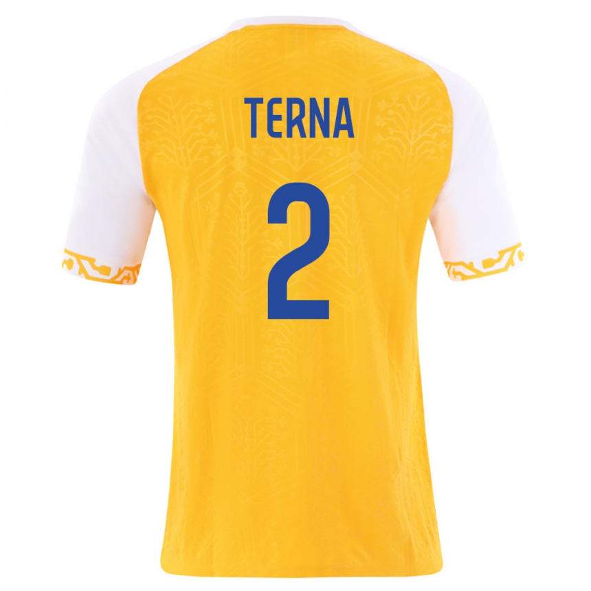 גברים כדורגל מולדובה Gheorghe Terna #2 צהוב לבן הרחק ג'רזי 26-28