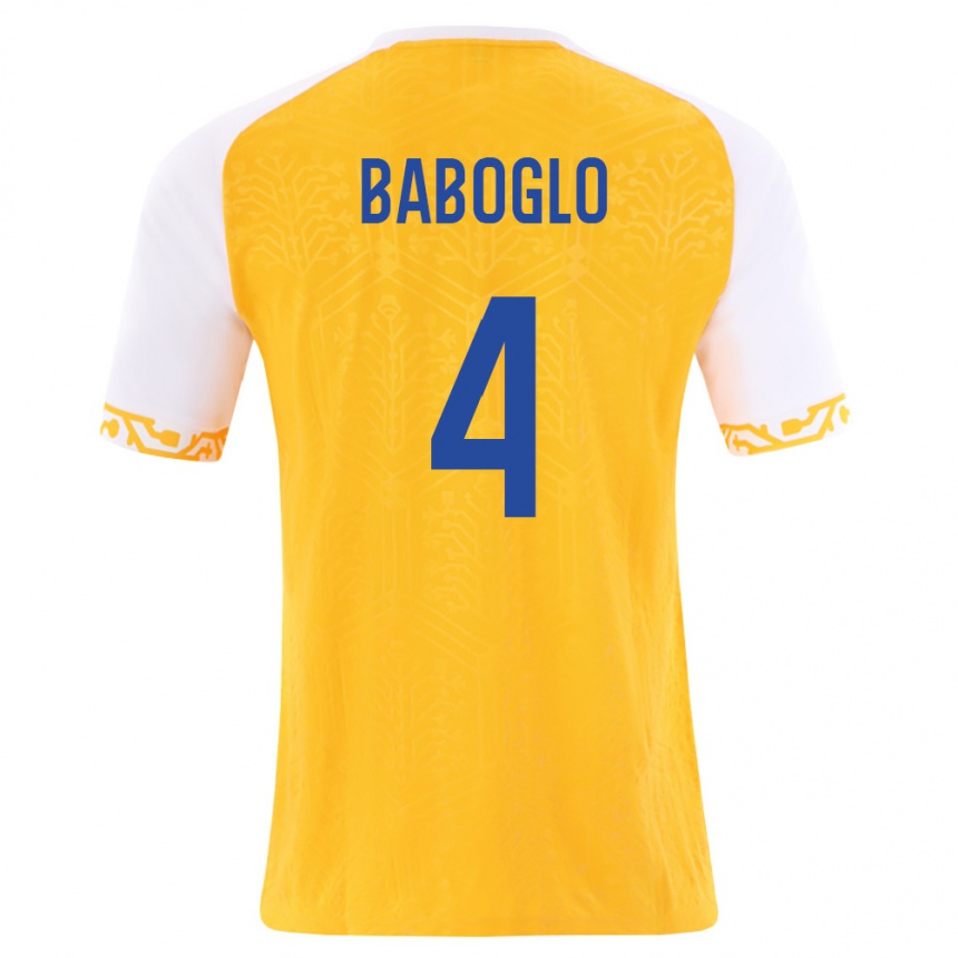 גברים כדורגל מולדובה Vladyslav Baboglo #4 צהוב לבן הרחק ג'רזי 26-28
