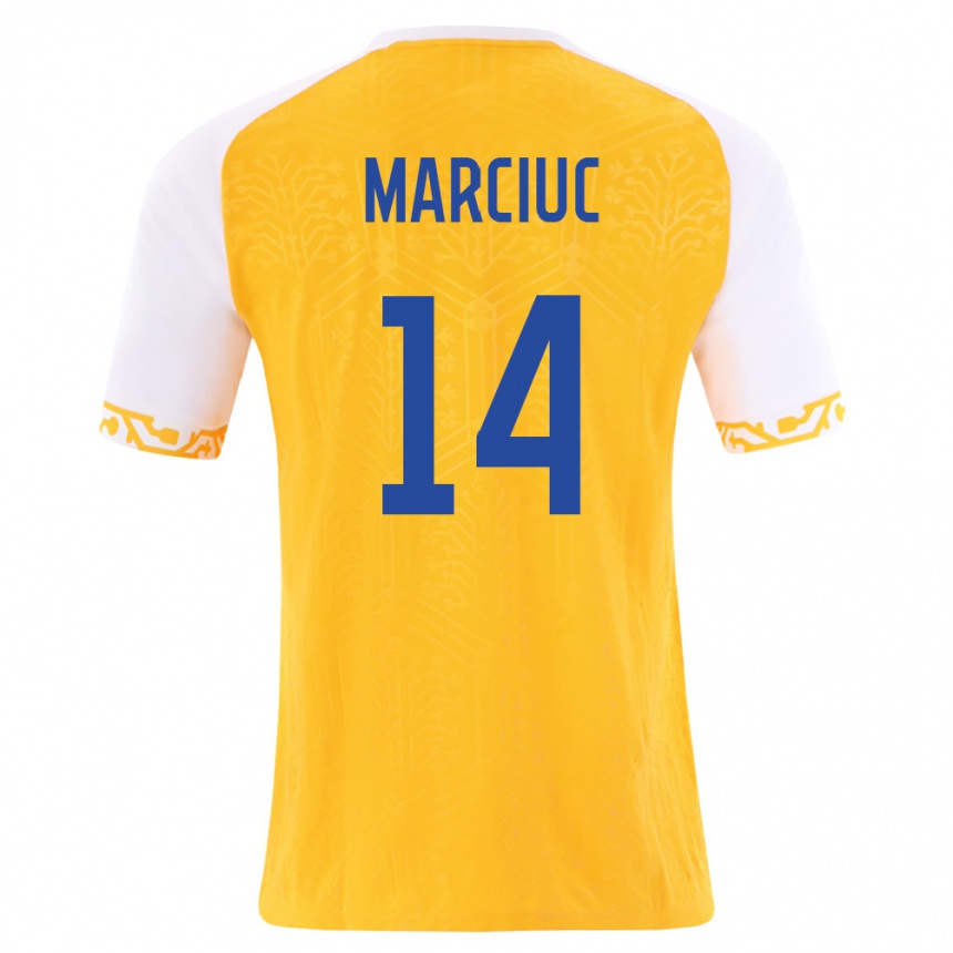 גברים כדורגל מולדובה Dumitru Marciuc #14 צהוב לבן הרחק ג'רזי 26-28