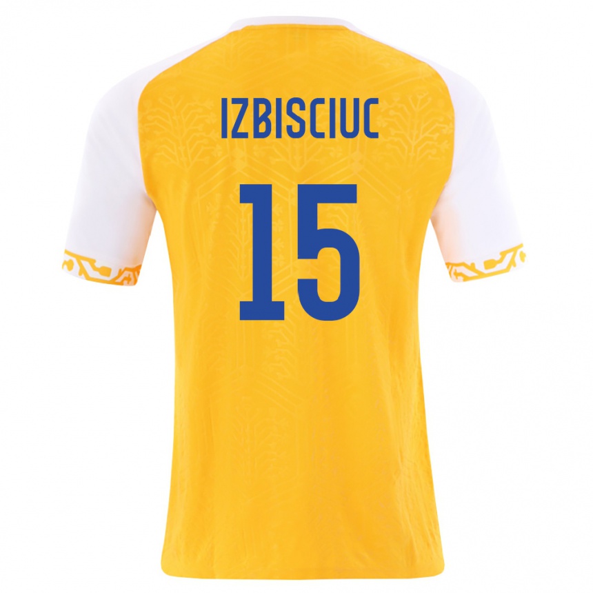 גברים כדורגל מולדובה Pedro Izbișciuc #15 צהוב לבן הרחק ג'רזי 26-28