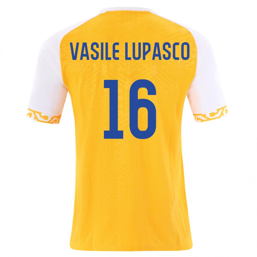 גברים כדורגל מולדובה Vasile Lupasco #16 צהוב לבן הרחק ג'רזי 26-28