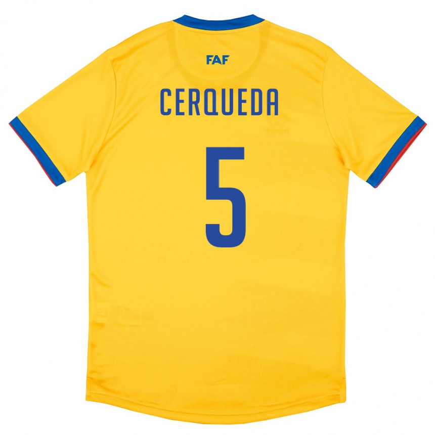 גברים כדורגל אנדורה Eric Cerqueda #5 צהוב כחול אדום הרחק ג'רזי 26-28
