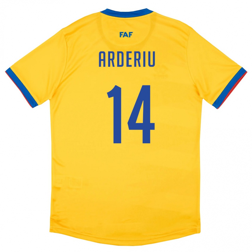 גברים כדורגל אנדורה Bernat Arderiu #14 צהוב כחול אדום הרחק ג'רזי 26-28