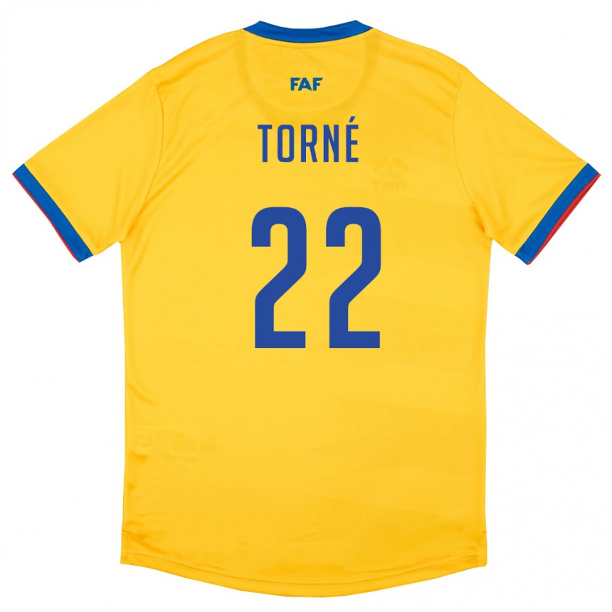 גברים כדורגל אנדורה Marc Torné #22 צהוב כחול אדום הרחק ג'רזי 26-28