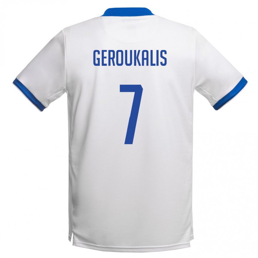 גברים כדורגל קפריסין Alexandros Geroukalis #7 לבן כחול מלכותי הרחק ג'רזי 26-28