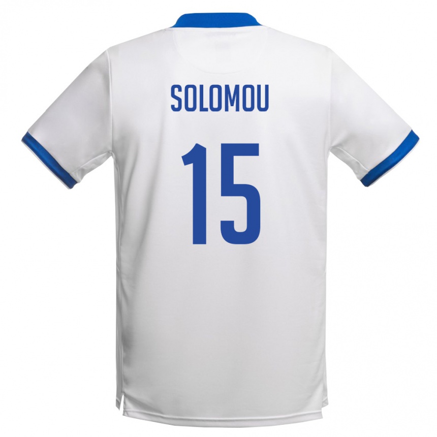 גברים כדורגל קפריסין Symeon Solomou #15 לבן כחול מלכותי הרחק ג'רזי 26-28