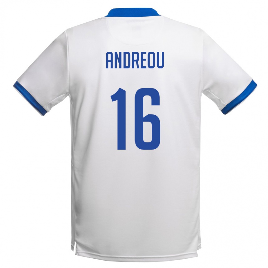 גברים כדורגל קפריסין Panagiotis Andreou #16 לבן כחול מלכותי הרחק ג'רזי 26-28