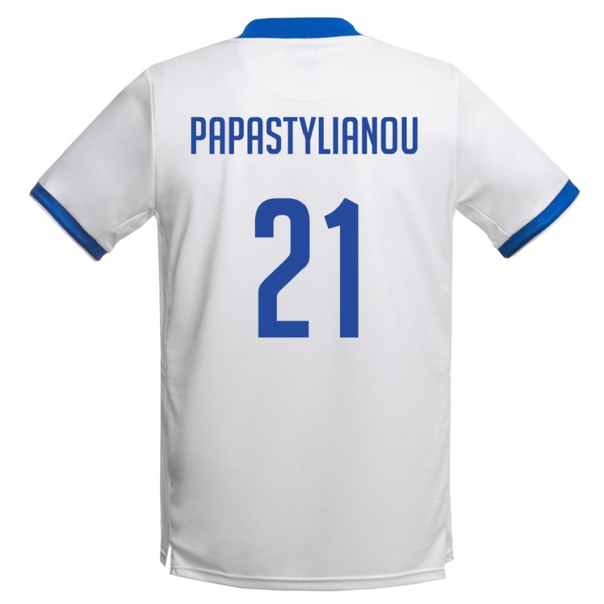 גברים כדורגל קפריסין Lysandros Papastylianou #21 לבן כחול מלכותי הרחק ג'רזי 26-28