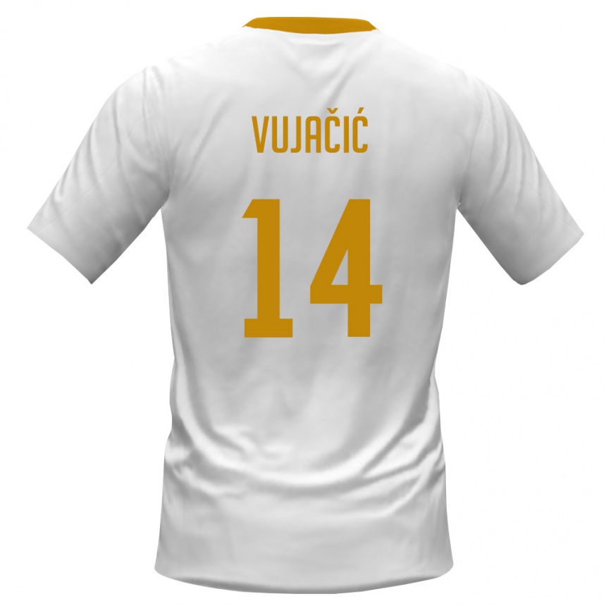 גברים כדורגל מונטנגרו Kosta Vujačić #14 לבן אדום צהוב הרחק ג'רזי 26-28