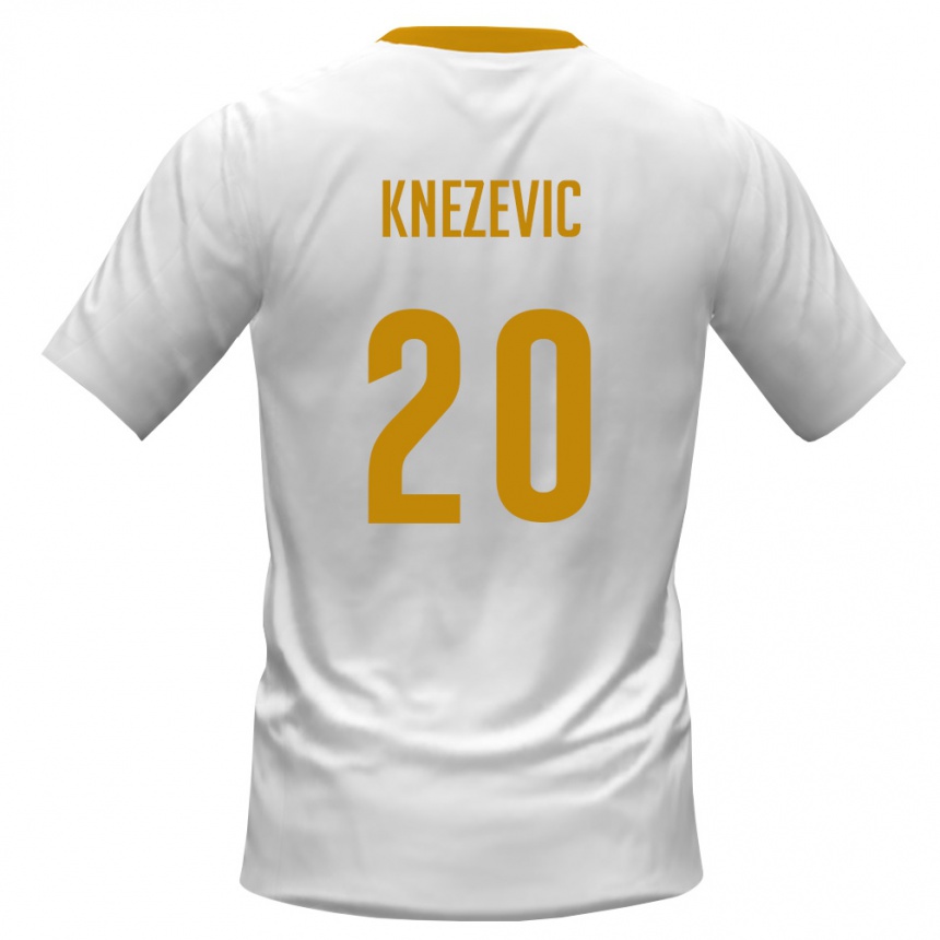 גברים כדורגל מונטנגרו Lazar Knezevic #20 לבן אדום צהוב הרחק ג'רזי 26-28