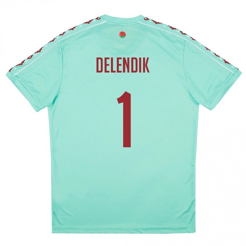 גברים כדורגל בלארוס Matvey Delendik #1 ירוק בהיר בורדו הרחק ג'רזי 26-28