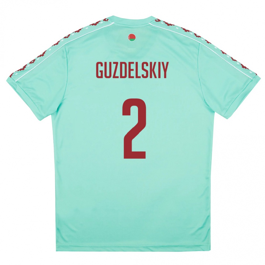 גברים כדורגל בלארוס Sergey Guzdelskiy #2 ירוק בהיר בורדו הרחק ג'רזי 26-28