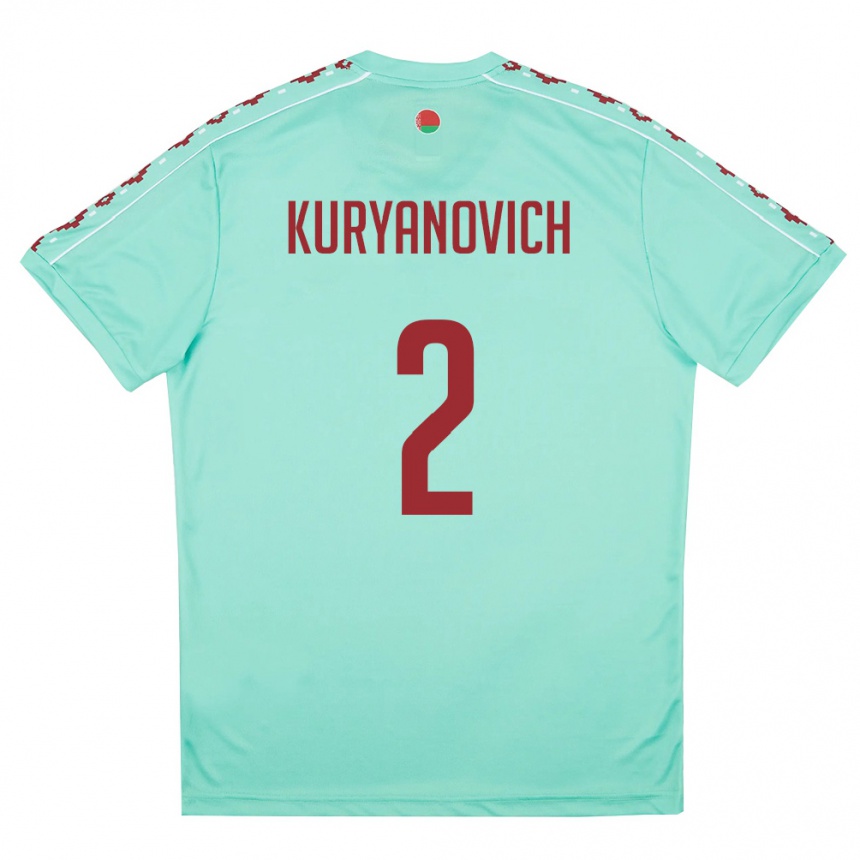 גברים כדורגל בלארוס Makar Kuryanovich #2 ירוק בהיר בורדו הרחק ג'רזי 26-28