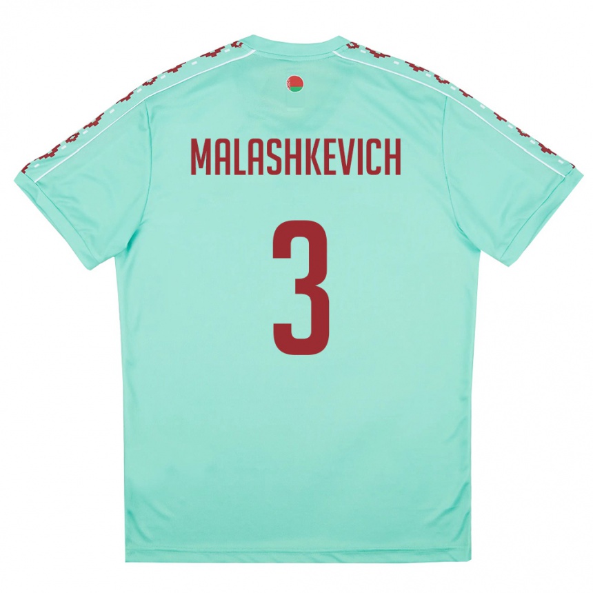 גברים כדורגל בלארוס Dmitriy Malashkevich #3 ירוק בהיר בורדו הרחק ג'רזי 26-28