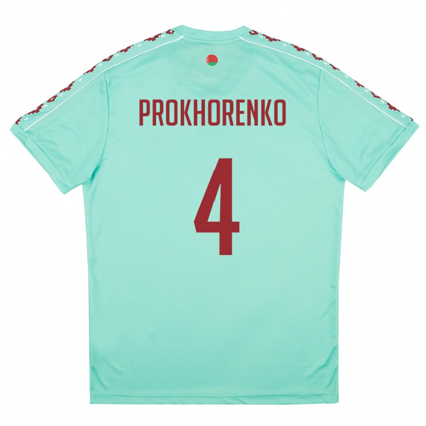 גברים כדורגל בלארוס Aleksandr Prokhorenko #4 ירוק בהיר בורדו הרחק ג'רזי 26-28