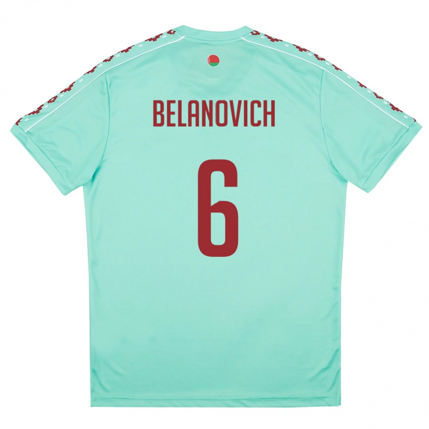 גברים כדורגל בלארוס Yaroslav Belanovich #6 ירוק בהיר בורדו הרחק ג'רזי 26-28