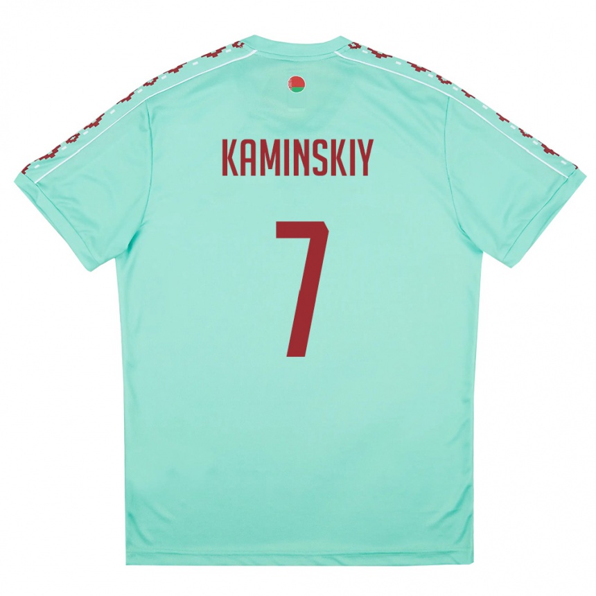 גברים כדורגל בלארוס Timofey Kaminskiy #7 ירוק בהיר בורדו הרחק ג'רזי 26-28