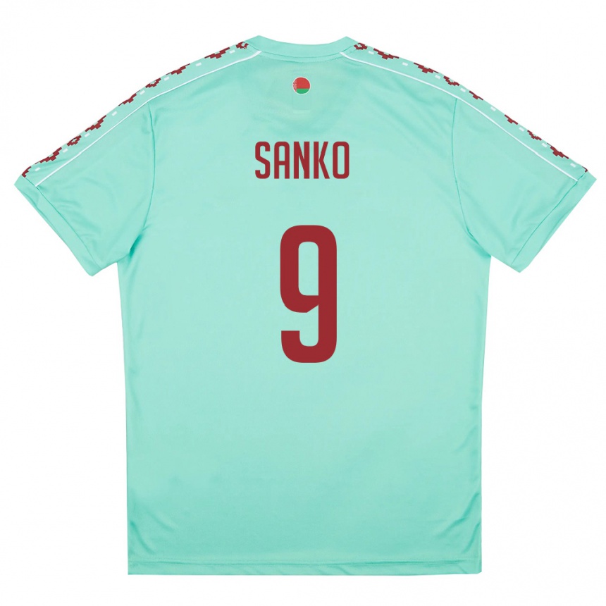 גברים כדורגל בלארוס Nikita Sanko #9 ירוק בהיר בורדו הרחק ג'רזי 26-28