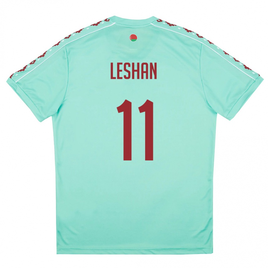 גברים כדורגל בלארוס Zakhar Leshan #11 ירוק בהיר בורדו הרחק ג'רזי 26-28