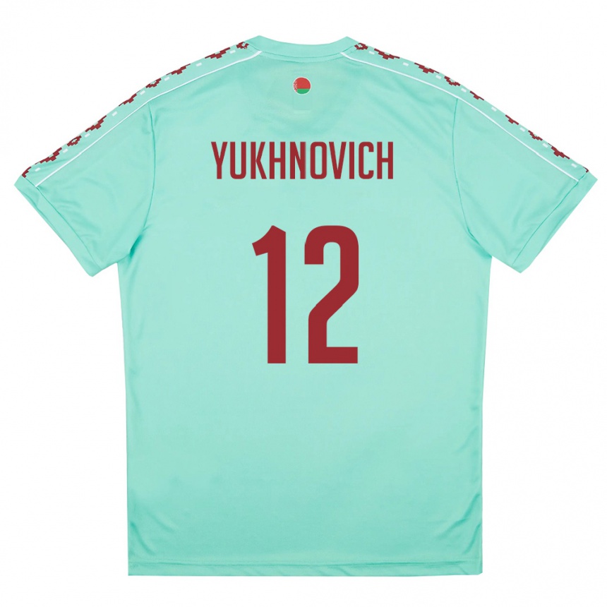 גברים כדורגל בלארוס Ilya Yukhnovich #12 ירוק בהיר בורדו הרחק ג'רזי 26-28