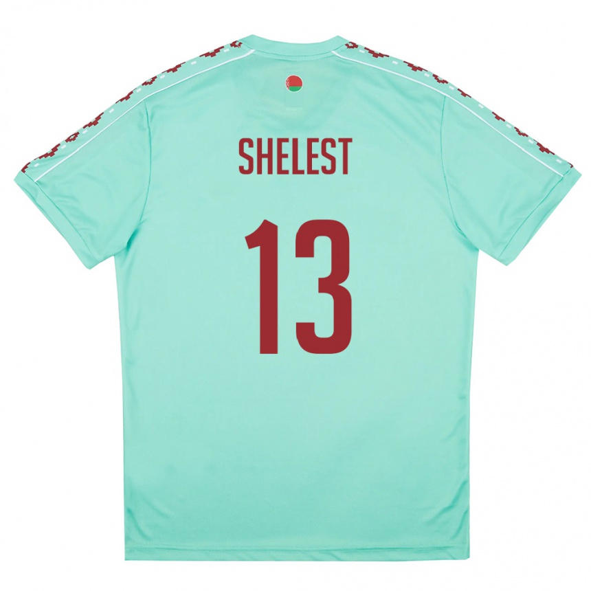 גברים כדורגל בלארוס Kirill Shelest #13 ירוק בהיר בורדו הרחק ג'רזי 26-28