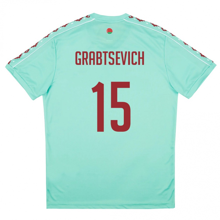גברים כדורגל בלארוס Artem Grabtsevich #15 ירוק בהיר בורדו הרחק ג'רזי 26-28