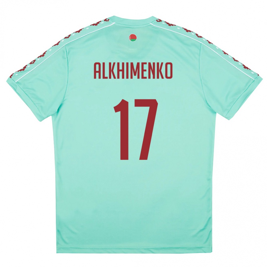 גברים כדורגל בלארוס Nikolay Alkhimenko #17 ירוק בהיר בורדו הרחק ג'רזי 26-28