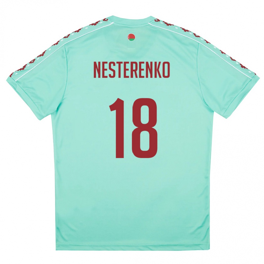 גברים כדורגל בלארוס Evgeniy Nesterenko #18 ירוק בהיר בורדו הרחק ג'רזי 26-28