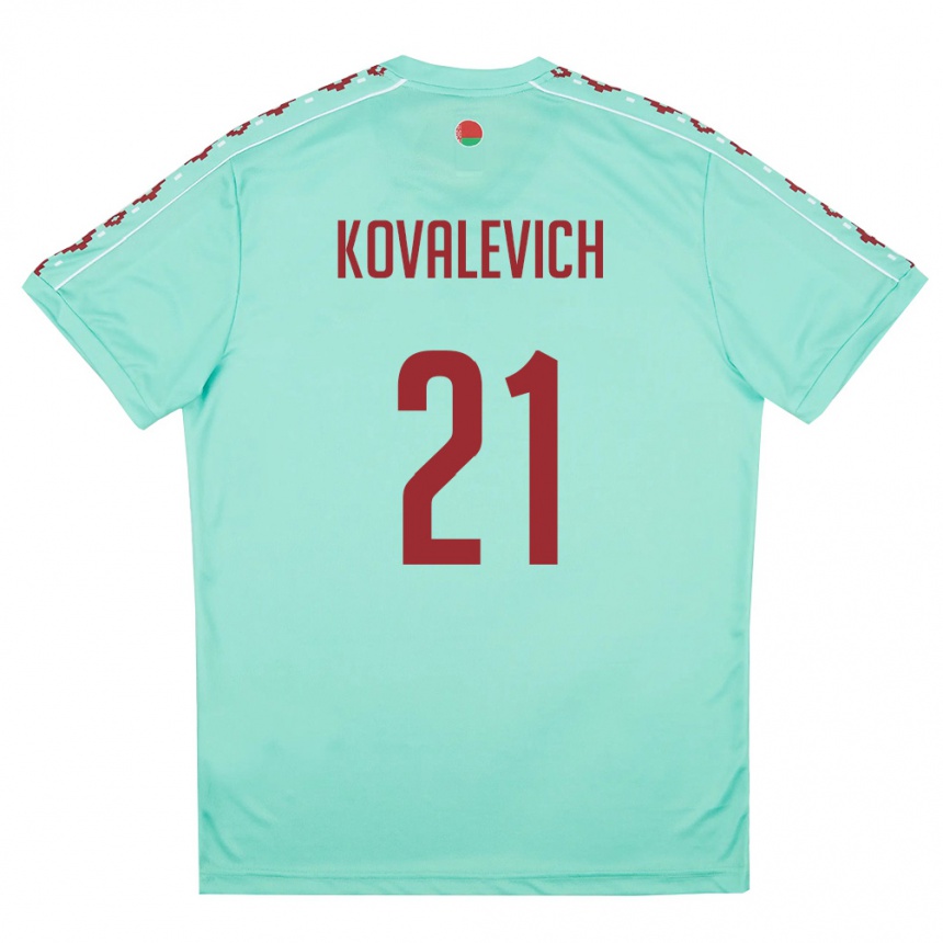גברים כדורגל בלארוס Timofey Kovalevich #21 ירוק בהיר בורדו הרחק ג'רזי 26-28