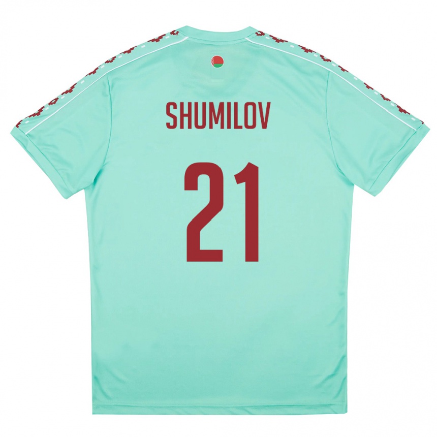 גברים כדורגל בלארוס Arseniy Shumilov #21 ירוק בהיר בורדו הרחק ג'רזי 26-28
