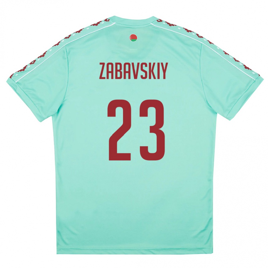 גברים כדורגל בלארוס Matvey Zabavskiy #23 ירוק בהיר בורדו הרחק ג'רזי 26-28
