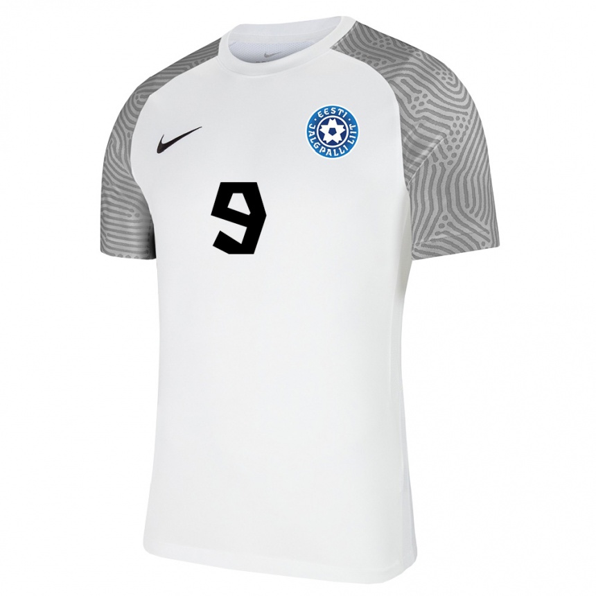 גברים כדורגל אסטוניה Artsemi Radomski #9 לבן אפור הרחק ג'רזי 26-28