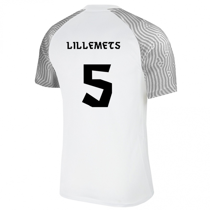 גברים כדורגל אסטוניה Johannes Lillemets #5 לבן אפור הרחק ג'רזי 26-28
