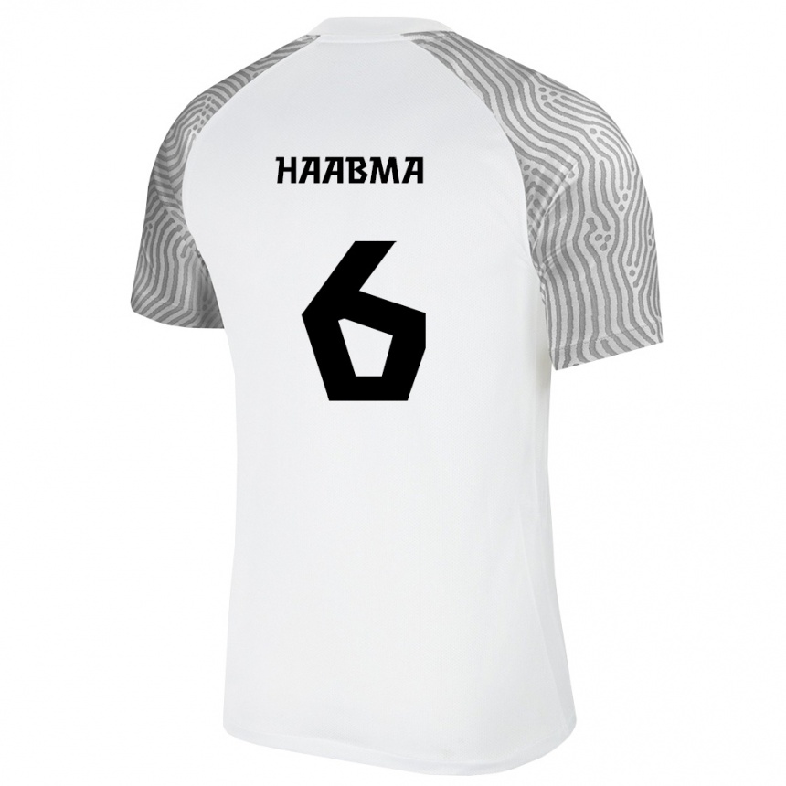 גברים כדורגל אסטוניה Trevor Haabma #6 לבן אפור הרחק ג'רזי 26-28